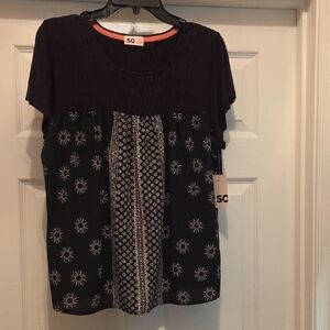 SO Women's Black and White Patterned Blouse
